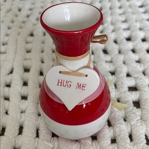 Charming Red and White Ceramic Vase with Heart Accent